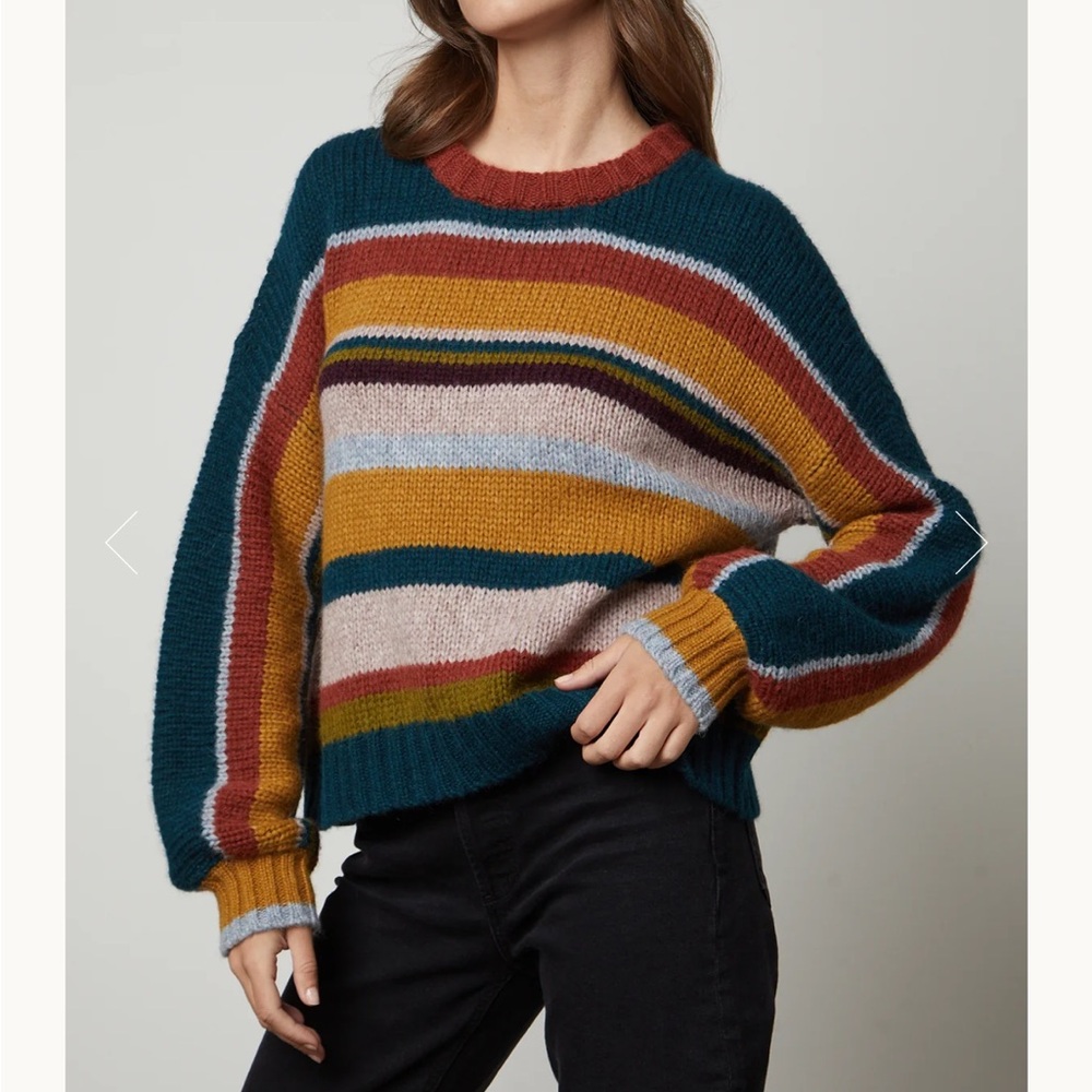 SAMARA STRIPED CREW NECK SWEATER BY VELVET BY GRAHAM & SPENCER (Size S)